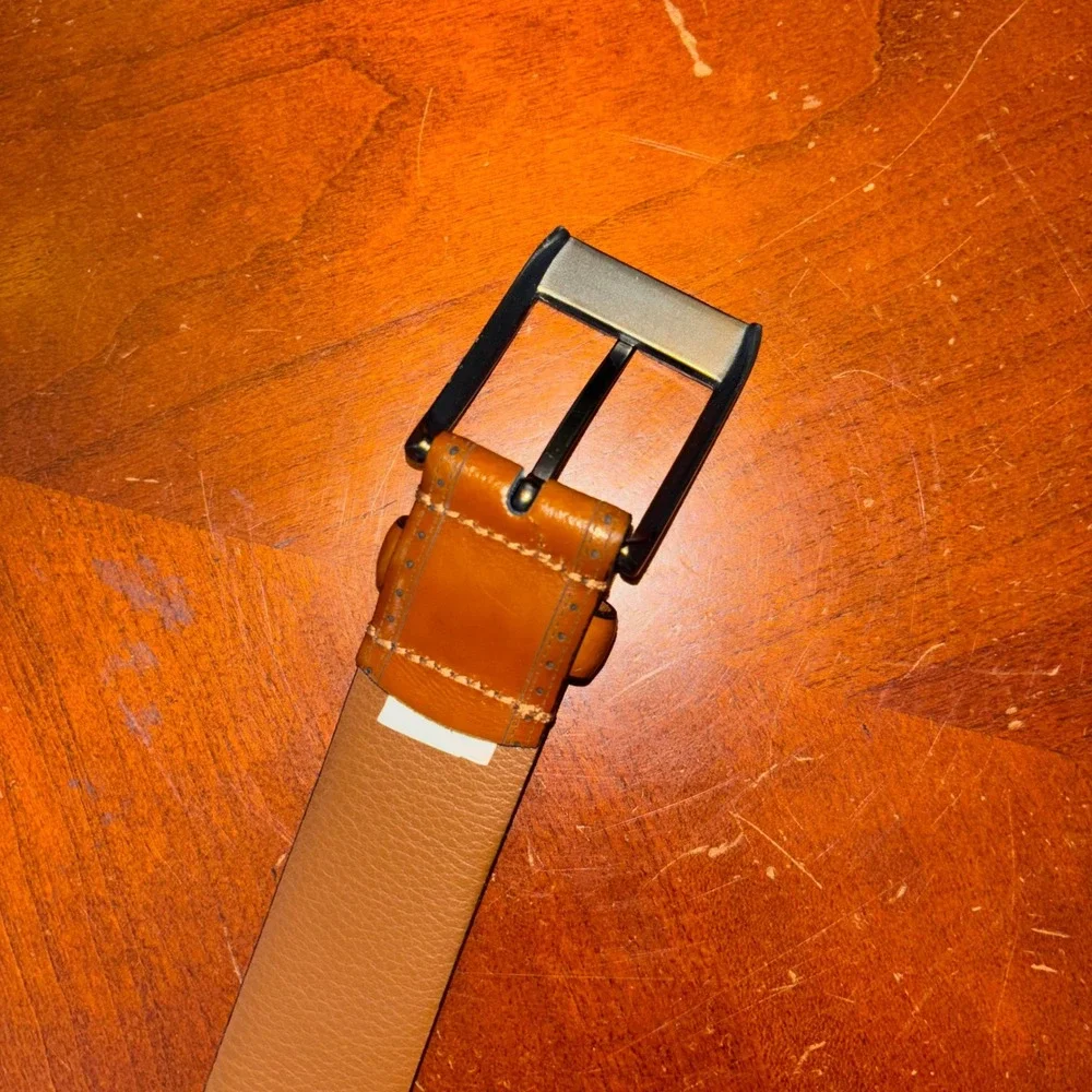 Mens Brown Genuine‎ Leather Belt 34 Waist Size Dress Casual Italian Made